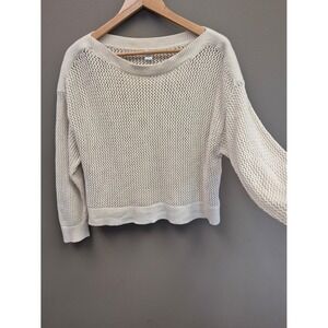 Old Navy Womens Large Cream Open Knit Crochet Cotton Sweater Petite L Mesh